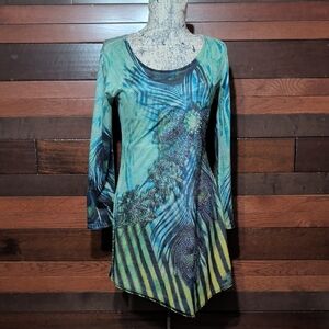 Pretty Angel Blue and Green Patterned Tunic Top/ Mini Dress